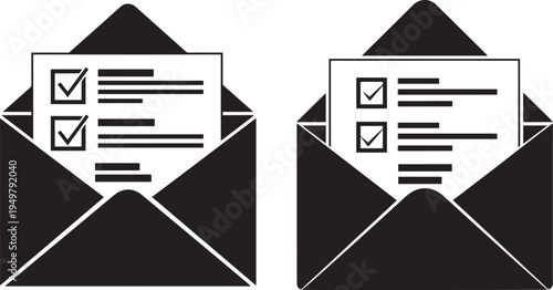 Two envelope icons with checklist document inside