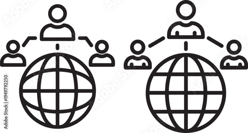 Global network people icon silhouette pair connection
