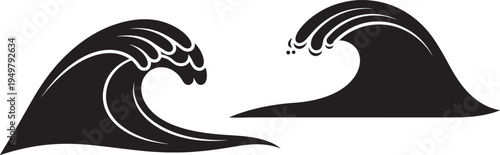 Two stylized black waves in silhouette form