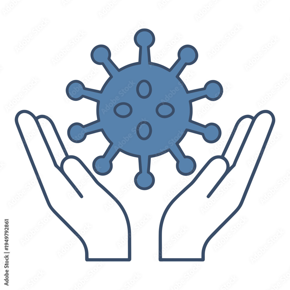 Obraz premium Hands Holding Blue Virus Vector Icon