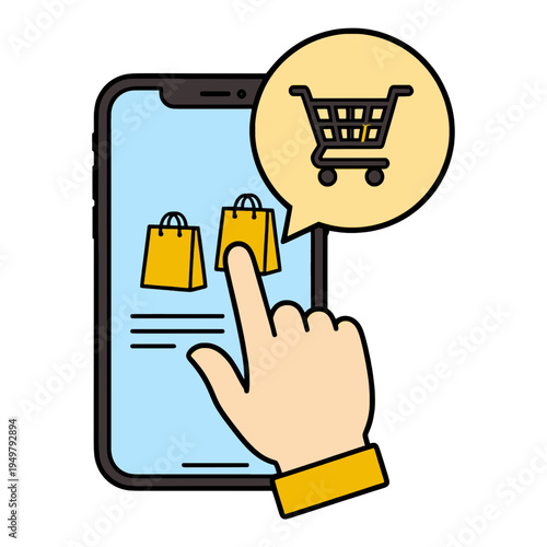 Hand Tapping Shopping Cart Bubble UI Icon