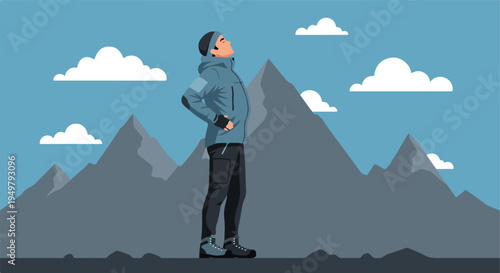 Hiker enjoys a peaceful moment at the mountain summit