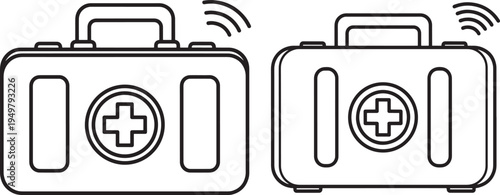 Two first aid kits icon silhouette illustration on white background