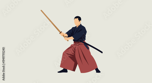 A person in traditional martial arts attire with a sword