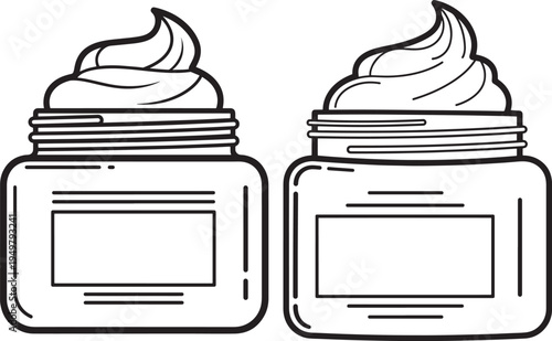 Cream jars icon set with lids in outline style