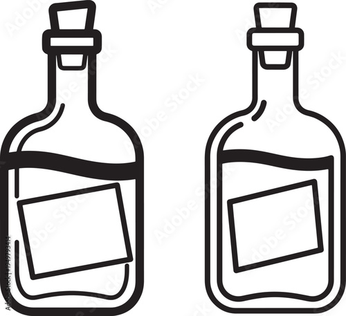 Bottle icon silhouette with liquid and label