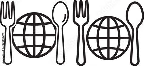 Global food icon silhouette with fork and spoon
