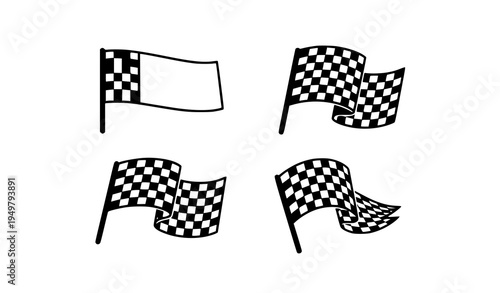 Racing flag icon set vector checkered motorsport finish symbols collection isolated