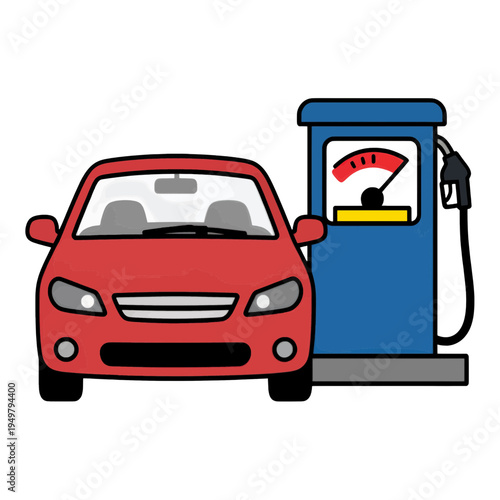 Red Car With Fuel Pump Line Icon