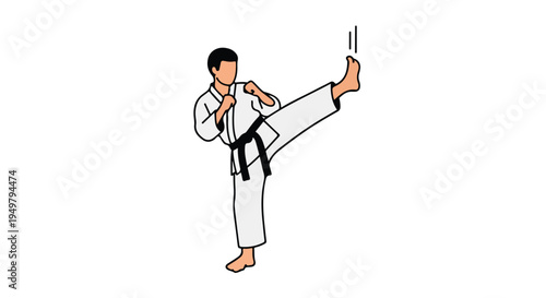 Person in martial arts attire performs a dynamic front kick with focused posture