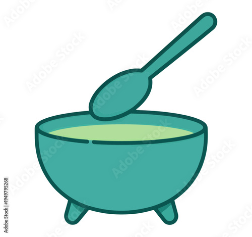 Teal Bowl With Spoon Filled Vector Icon