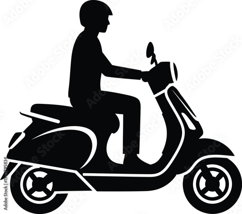Quadro em tela Silhouette of a person riding a scooter on a plain background
