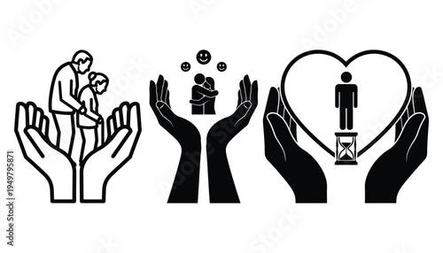 Black and white illustration depicting care love and the passage of time