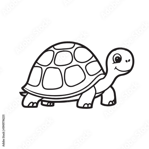Charming Turtle Illustration: A cute, smiling turtle, rendered in a clean, simple, black and white style. Perfect for educational materials and fun design projects.