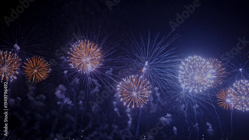 The process of nighttime fireworks explosions at celebrations and festivals