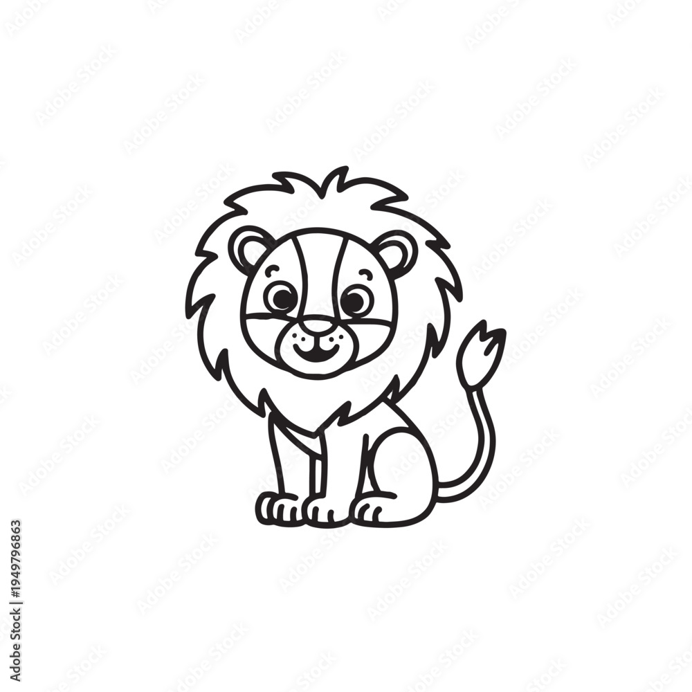 Obraz premium Lion Cartoon: A simplified, cartoon illustration of a lion with a prominent mane and a smiling expression.