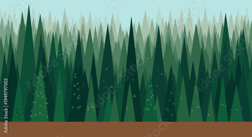 Abstract Forest Landscape, Evergreen Trees, Nature Background, Geometric Pattern