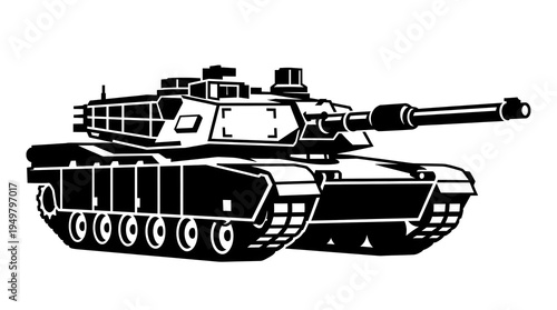 Wallpaper Mural Modern main battle tank black and white vector illustration, military armored vehicle silhouette isolated on white background
 Torontodigital.ca