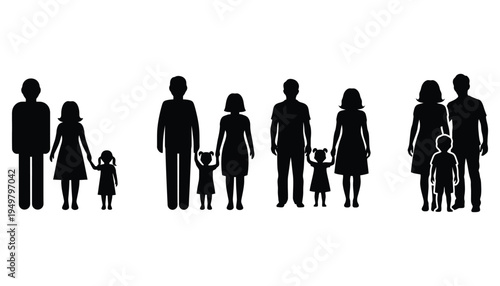 Silhouette illustration depicting three families holding hands in a row