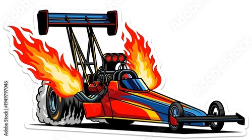 Wallpaper Mural Drag racing car with flame exhaust high speed cartoon illustration Torontodigital.ca