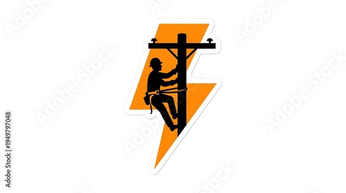 Wallpaper Mural Electrician climbing power pole with lightning warning symbol illustration Torontodigital.ca