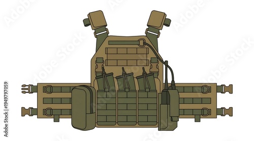 Wallpaper Mural Tactical military vest with gear pouches flat style illustration Torontodigital.ca