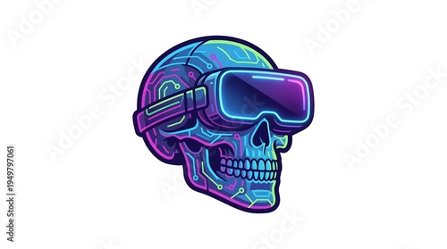 Wallpaper Mural Cyberpunk skull wearing VR headset futuristic neon illustration Torontodigital.ca