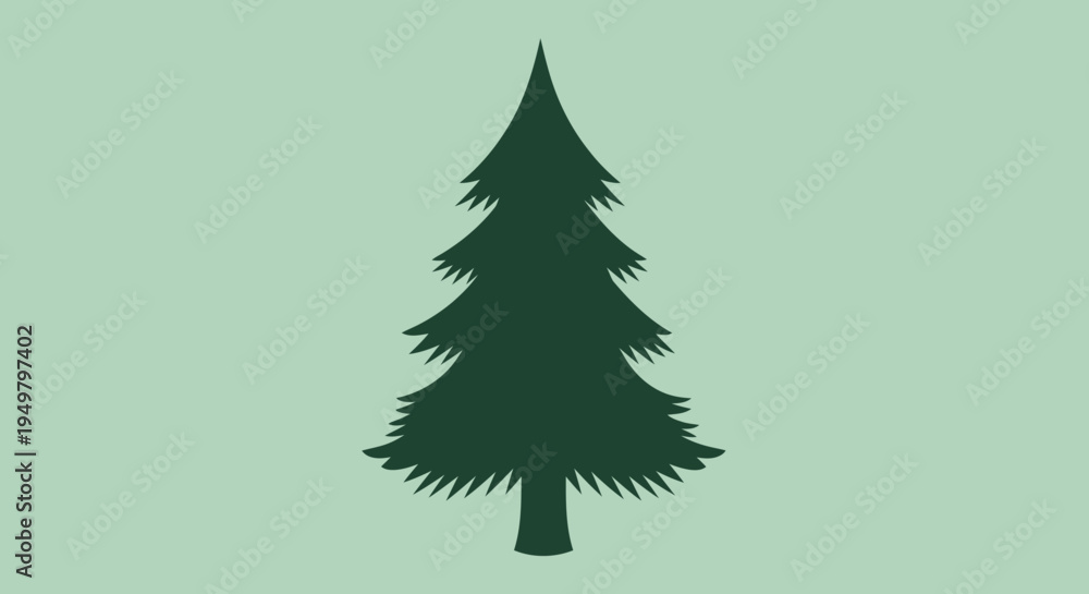 Naklejka premium Green Pine Tree Silhouette on Pastel Background