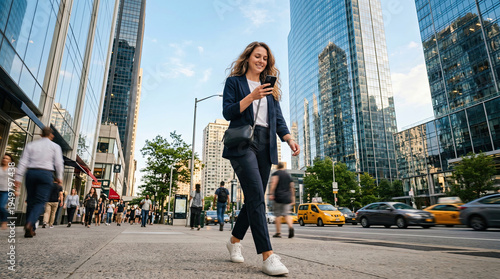 Urban Woman Using Smartphone While Walking