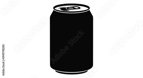A stark black silhouette of a standard aluminum beverage can against a white background silhouette