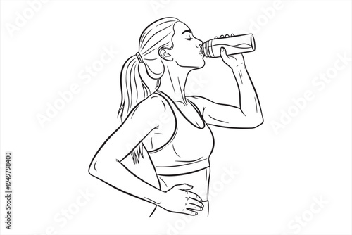 Woman drinking from a sports bottle during exercise