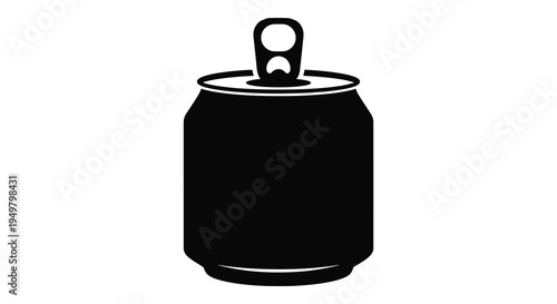A stark black silhouette of a standard aluminum beverage can with an open pull tab silhouette