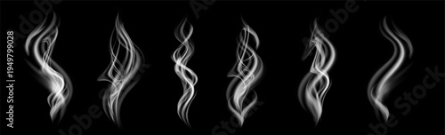 Smooth curling vapor lines forming warm aroma trails above a cup or dish. Realistic steam food effect perfect for coffee, tea, grill and hot food visuals.