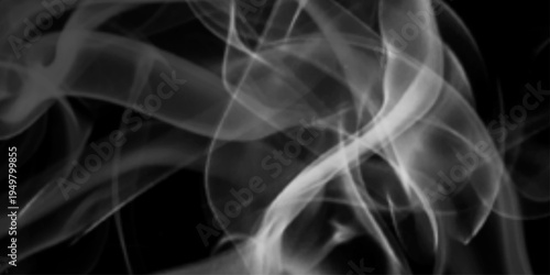 Smoke motion abstract white smoke collage on dark background, fluid lines and curves representing strength and vitality, texture white smoke on a black background abstract.
