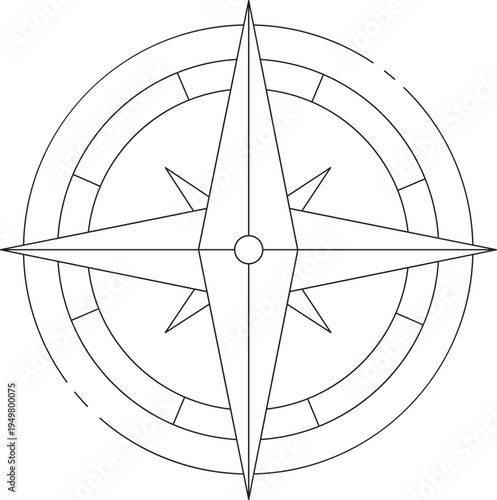 Compass Rose Navigation Line Icon with Direction Symbol and Map Navigation Vector Illustration