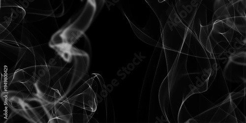 abstract line Isolated on black background, smoke aroma relax peace relaxation smell warmth tranquility, texture smoke on a black background, wispy white smoke billows against a dark backdrop.