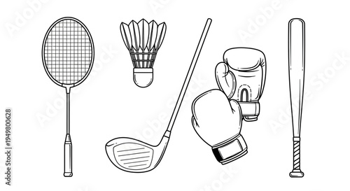 Set of 6 sports icons vector, golf, badminton, boxing, baseball