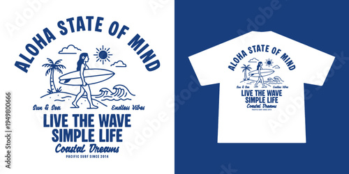 Hand-drawn Retro illustration of summer club, surfing Graphic Design for T shirt streetwear and urban style