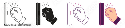 Hand knocking on door icon set. Vector illustration on white background.