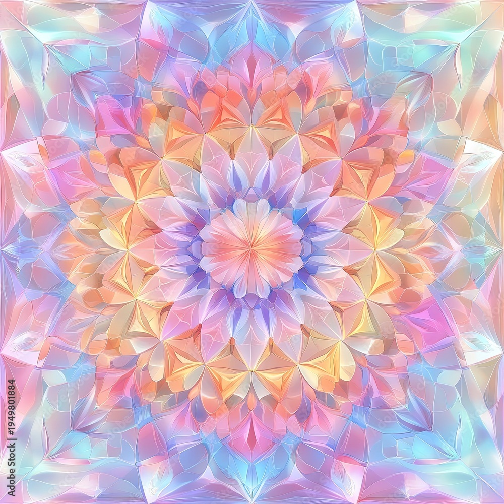 Obraz premium Colorful Pastel Gradient Mandala: Abstract Geometric Floral Ornamental Pattern (Symmetry)