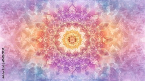 Colorful Watercolor Mandala Abstract Art: Symmetrical Rainbow Gradient Pattern (Pastel)