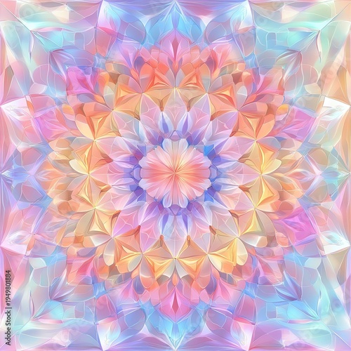 Colorful Pastel Gradient Mandala: Abstract Geometric Floral Ornamental Pattern (Symmetry)