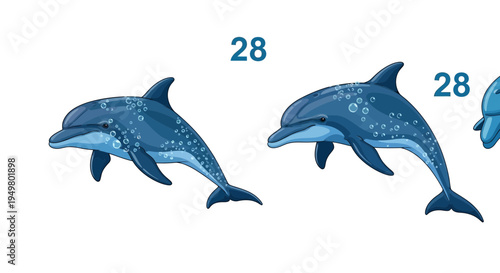 Artistic Dolphins Swimming Underwater with Bubbles and Numbers