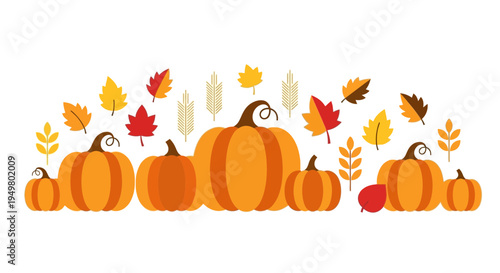 Autumn Harvest Pumpkins and Leaves - Fall Season Decorative Border