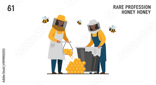 Beekeepers Harvesting Honeycomb with Bees Flying Around