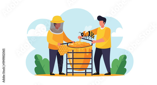 Beekeepers Harvesting Honey from Beehive