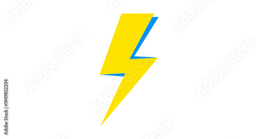 Bright yellow lightning bolt icon with blue shadow on white background