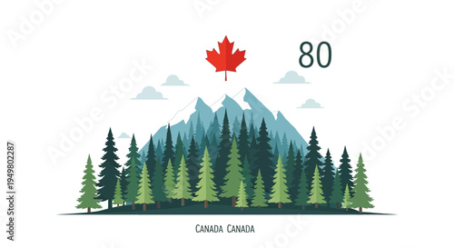 Canada Mountain Landscape with Maple Leaf and Forest