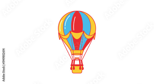 Colorful Hot Air Balloon with Basket on White Background, Flat Design
