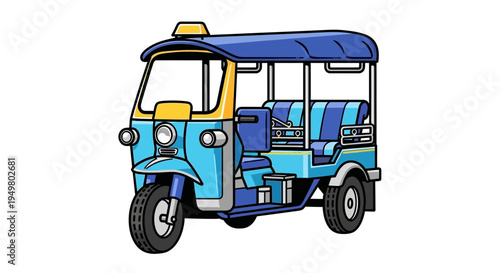 Colorful Tuk Tuk Auto Rickshaw - Asian Transportation Vector Illustration